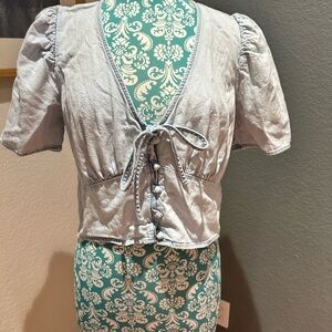 Levi's Light Blue Puff Sleeve Blouse. Milkmaid